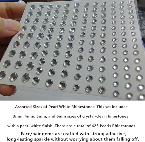 Miniatura 5 de Go Ho 3 hojas de diamantes de imitación autoadhesivos para la cara y el cabello, gemas para los ojos, cristales para el cabello, joyas para la cara