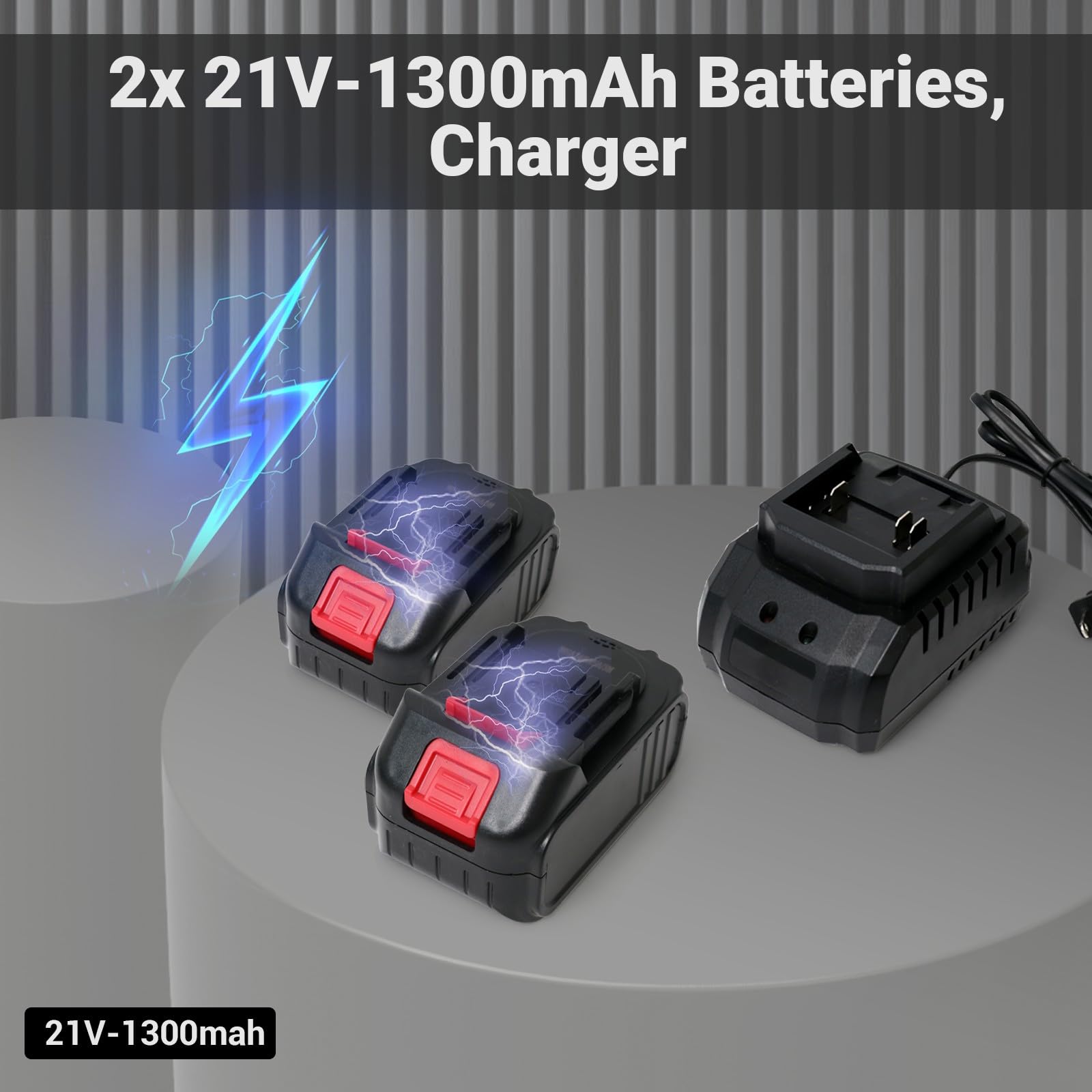 Kit de amoladora angular inalámbrica sin escobillas, 2 baterías 21 V y 1300 mAh, cargador, muelas abrasivas 10 discos corte for cortar pulir