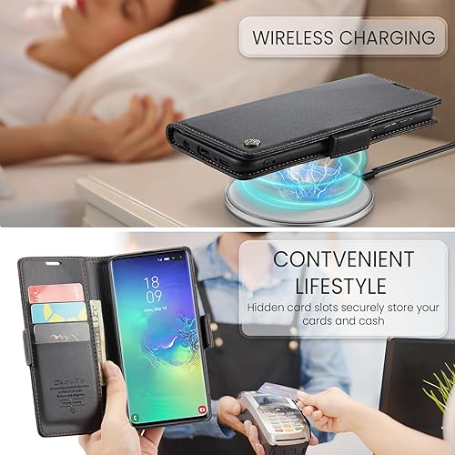 Miniatura 4 de Funda tipo cartera para Samsung Galaxy S10+ Plus, con soporte magnético, funda protectora de cuero con ranuras para identificación y tarjetas de