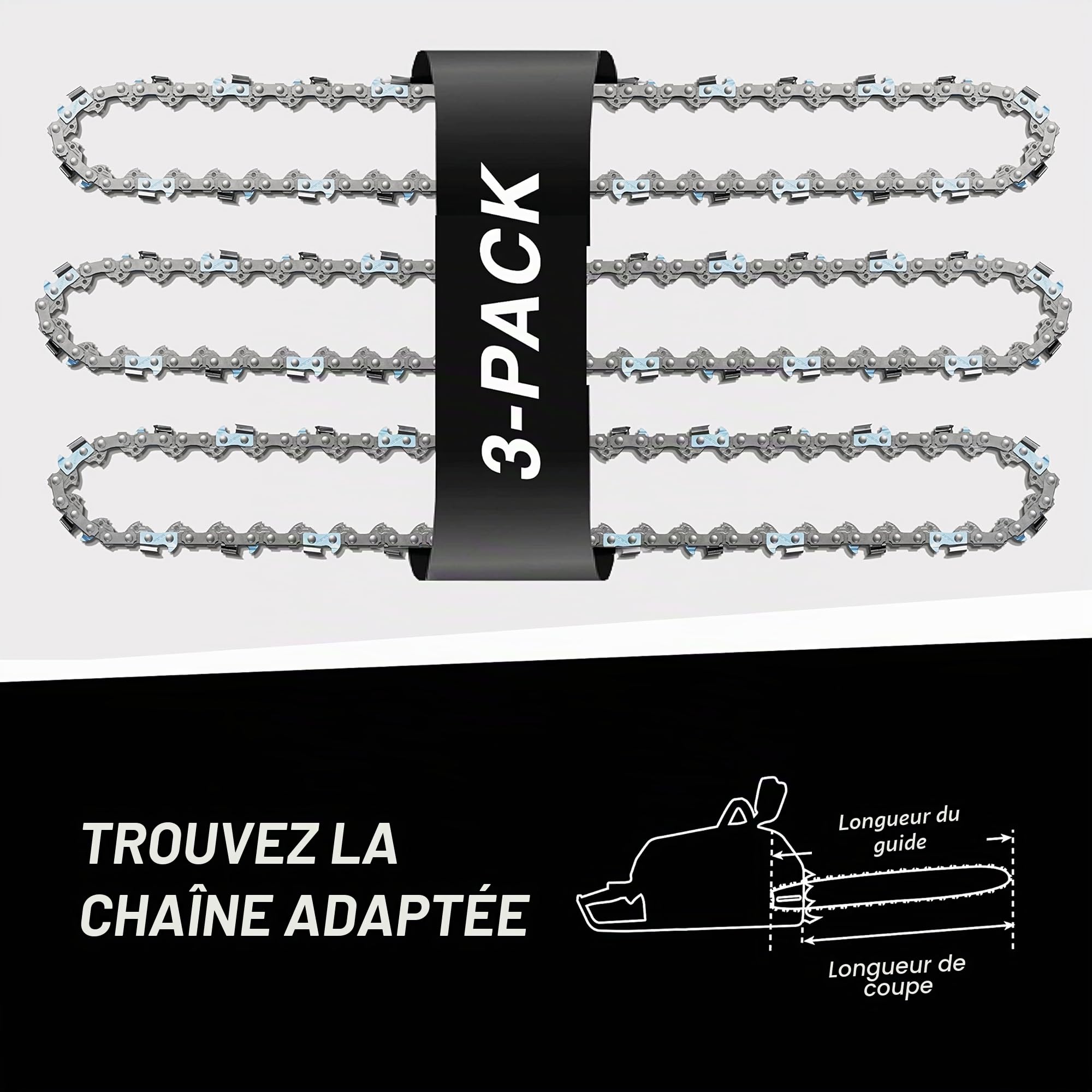 3 tallox Chaînes de tronçonneuses 3/8" 1,3 mm 55 maillons longueur de guide-chaîne 40 cm compatible avec Stihl