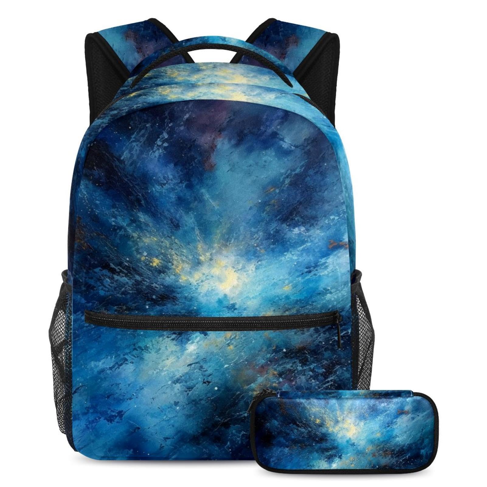 Ensemble sac à dos galaxie bleue et trousse pour le collège