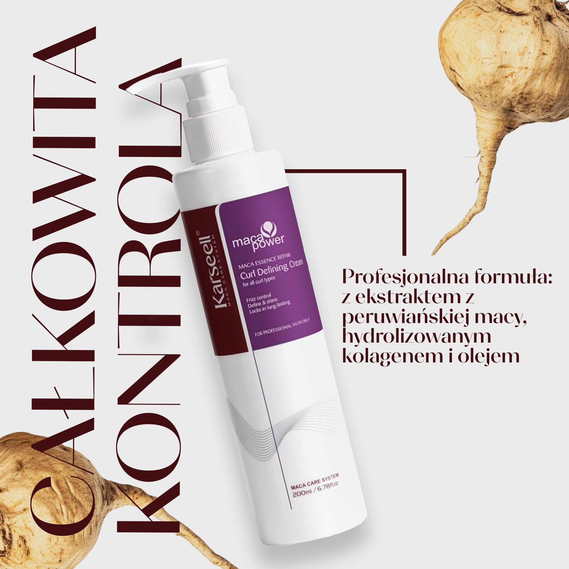 KARSEELL MACA CARE SYSTEM Krem do Loków Curl Defining Cream Leave In Nawilżająca Kuracja Bez Spłukiwania z Proteinami Jedwabiu i Witaminą E do Włosów Kręconych Falowanych Afro 200ml
