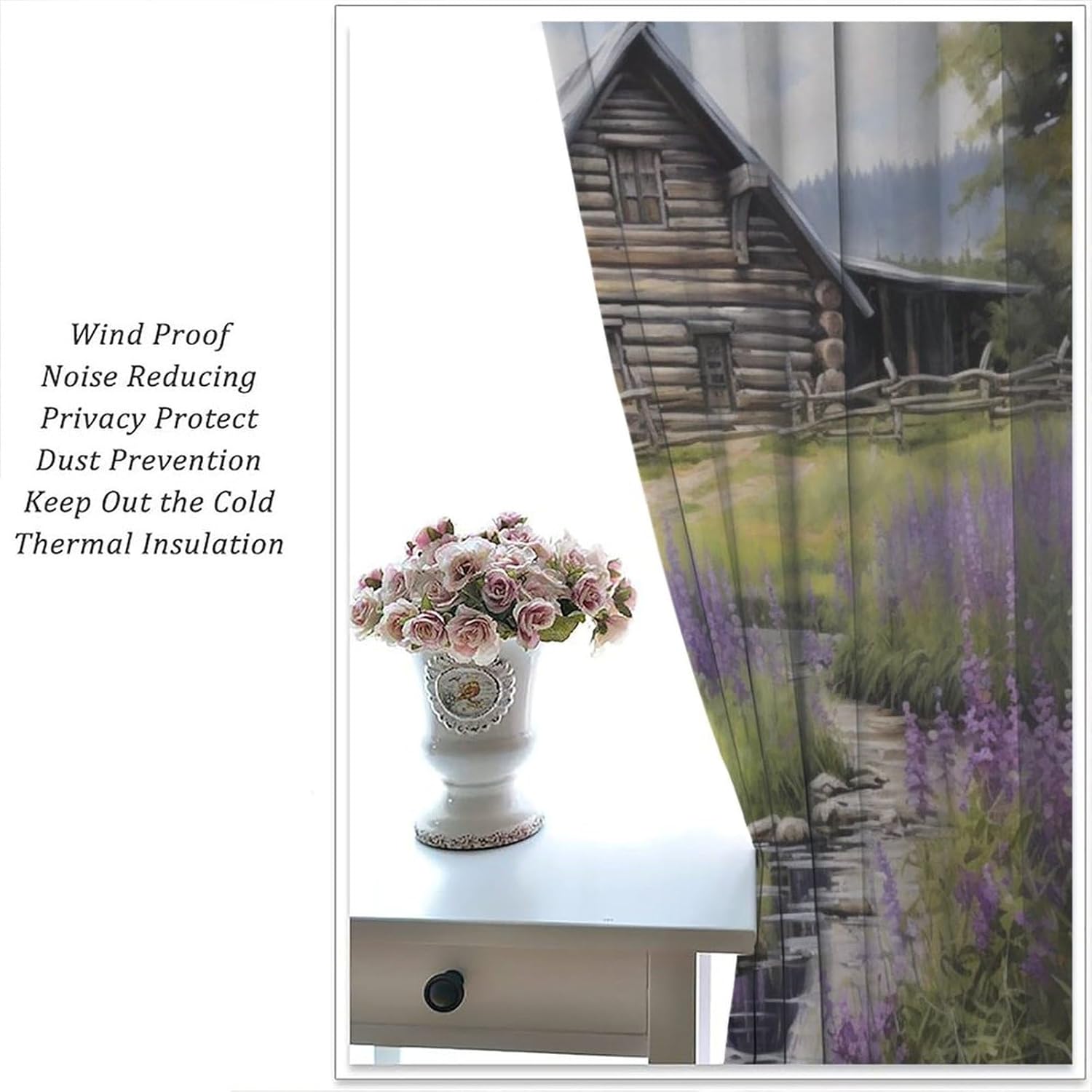 Forest Beer Blackout Curtains Log Cabin Brown Bear Lavender Vintage Patterns Window Treatments for Bedroom Living Room Kitchen 42" W X 63" L