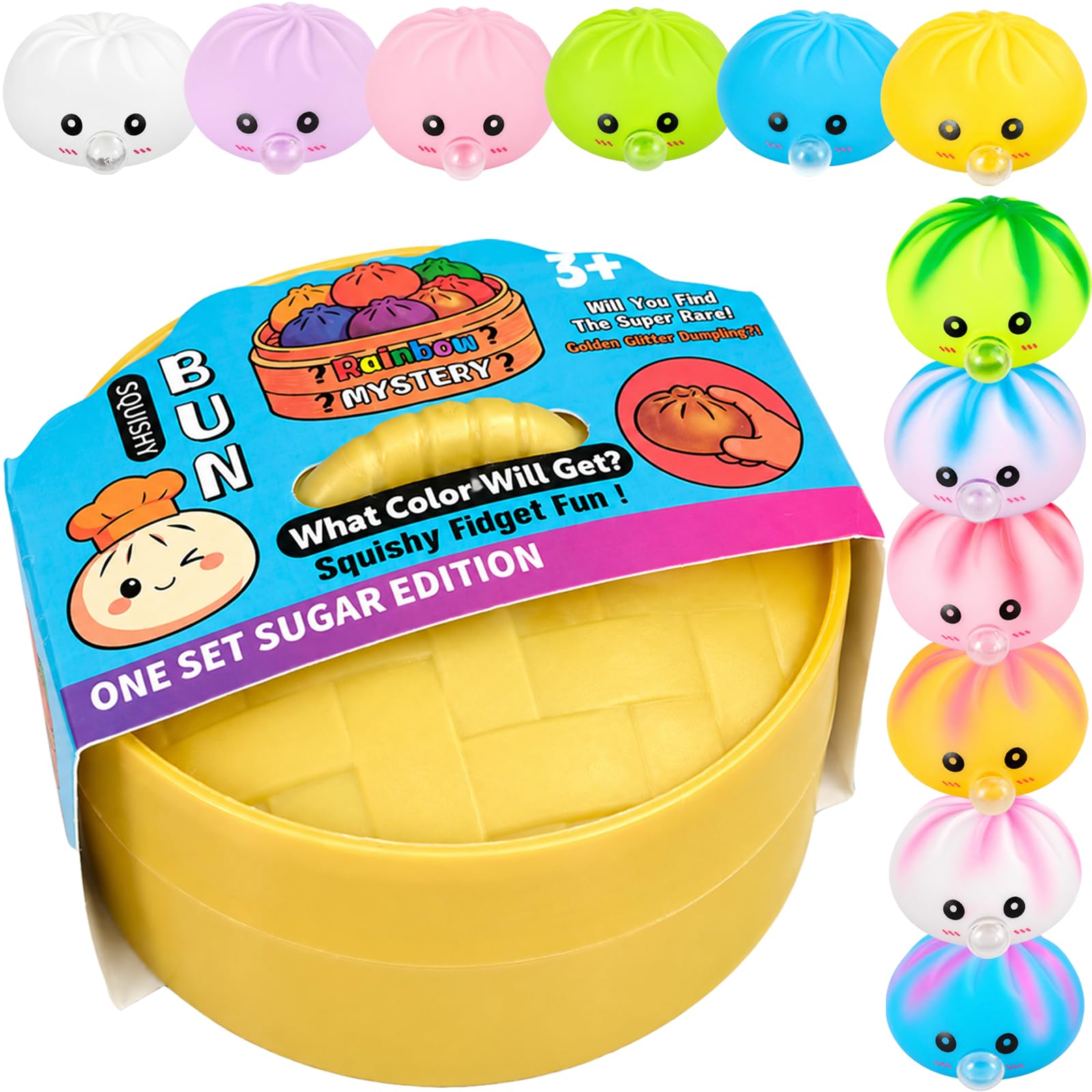 Dumpling Squishy Mystery Box, Random 1 of 12 Colors, Cute Squishy Dumpling Toy, Slow Rising Squeeze Toy, Sensory Fidget Toys for Anxiety Relief, Perfect for Party Favors, Birthday Gifts & Desk Toys