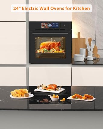 Wall Oven 24, Built-In Electric Ovens with Steam&Grill&Air Frying Mode, 3000W, 240V, 2.5Cu.Ft Convection Built-In Oven