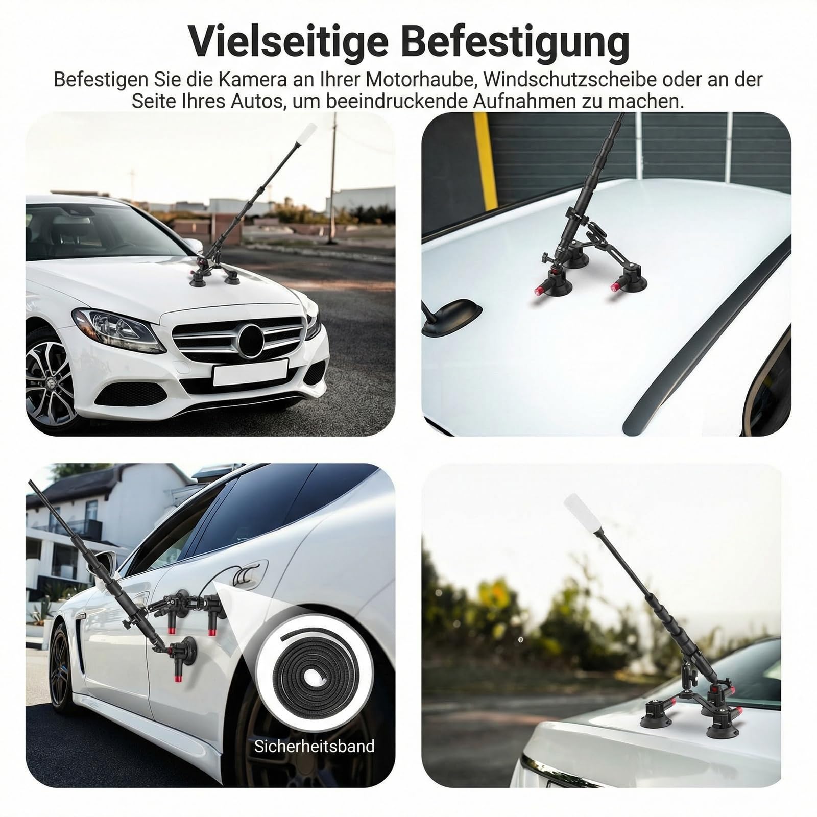 NEEWER Dreifach Saugnapf Autohalterung kompatibel mit Insta360 X5 X4 GoPro DJI OSMO 360 Kameras, Schnellverschluss Windschutzscheibe Magic Arm Halterung, 2 in 1 Verlängerungsstange/Selfie Stick, CA065