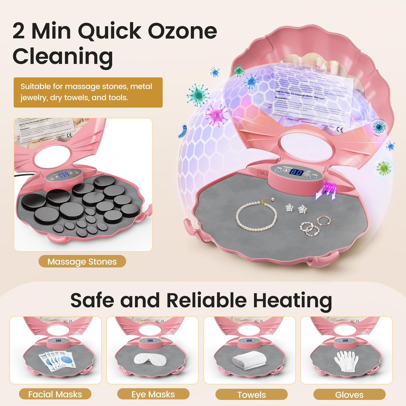Kit de masaje de piedra caliente, juego de piedras de masaje basalto con caja térmica portátil, calor terapéutico de 3 niveles con temporizador para uso doméstico, terapia de masaje, spa, relajación