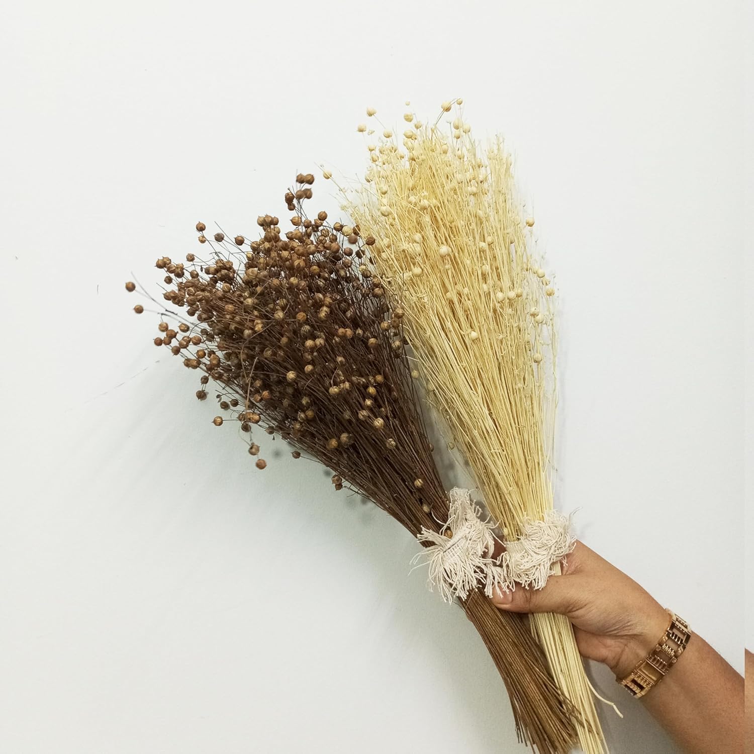 Natural Dried Pine Cones 4 Pieces Pinecone On Sticks / stem - 6 Inch Pinecones with 12" Stick for Home, Party, Office, Table , Vase Fillers (50 Pcs Linum Dried Canary Grass) - Dried Flowers