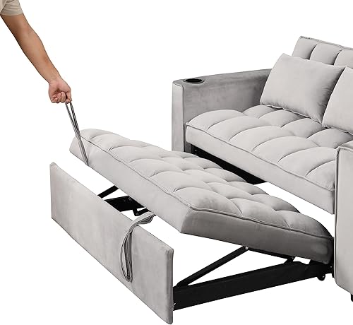 Miniatura 7 de FULife Sofá cama extraíble, futón convertible 4 en 1, tumbona tapizado de terciopelo, sofá de 2 asientos, sofá cama para invitados para sala,