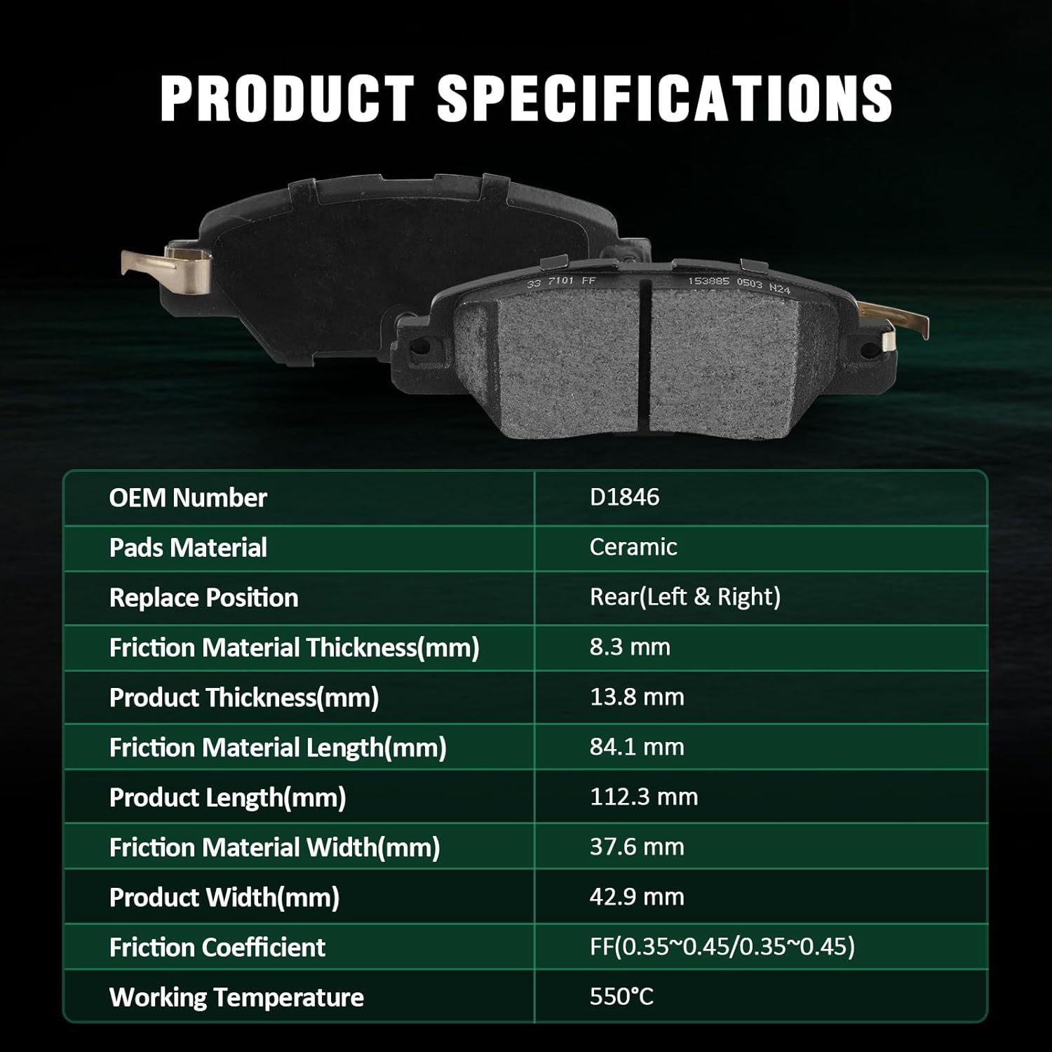 AUTOMUTO 4PCS Rear Ceramic Disc Brake Pads Set D1846 For Mazda CX-5 2016-2021