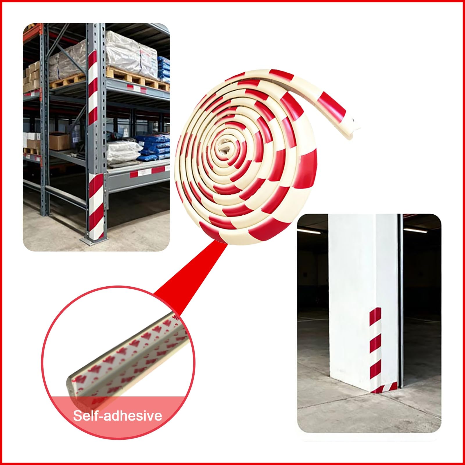 Paraspigoli per bordi da parete, protezione in schiuma di gomma tipo L, strisce di avvertimento industriali autoadesive per garage, magazzini, fabbriche (508 cm, rosso bianco)