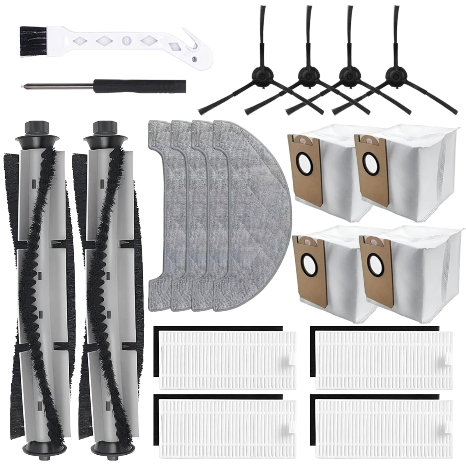Q6 Pro Accessories Kit for HONITURE Q6 Pro, AIRROBO T10+, Neabot N2 Robot Vacuum Replacement Parts, 2 Main Brush, 4 Side Brush, 4 Hepa Filter, 4 Mop Pad, 4 Dust Bag, Screwdriver + cleaning brush