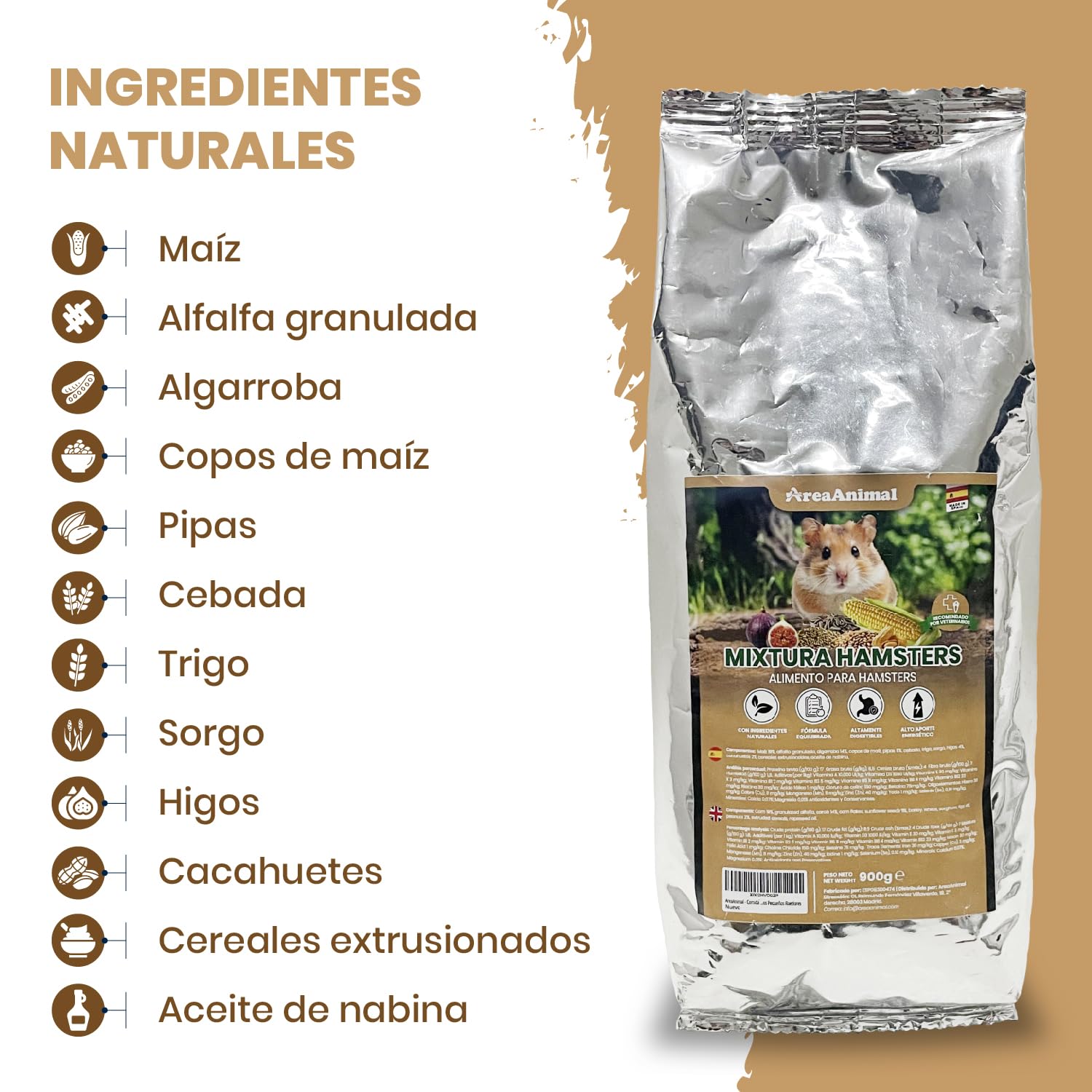 AreaAnimal - Comida Hamster, Comida Hamster Ruso 900G con Ingredientes Naturales, Alimento para Hamsters y Chinchilla con Equilibrio Nutricional, Ideal para la Salud de los Pequeños Roedores - 4