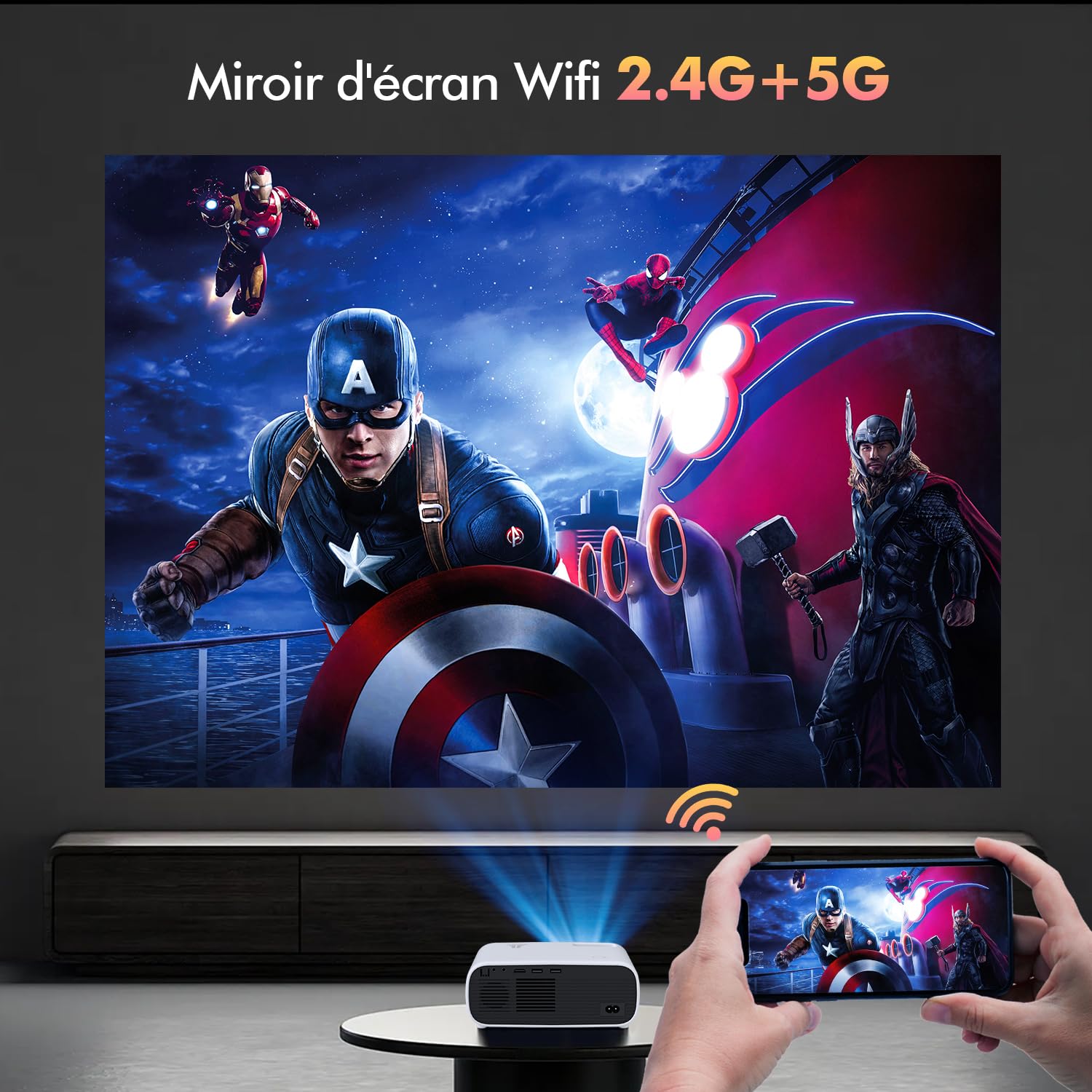 Mini proiettore HD 1080P supportato, proiettore video Home Theater compatibile con TV/HDMI/USB/AV/Laptop/iPhone/Android