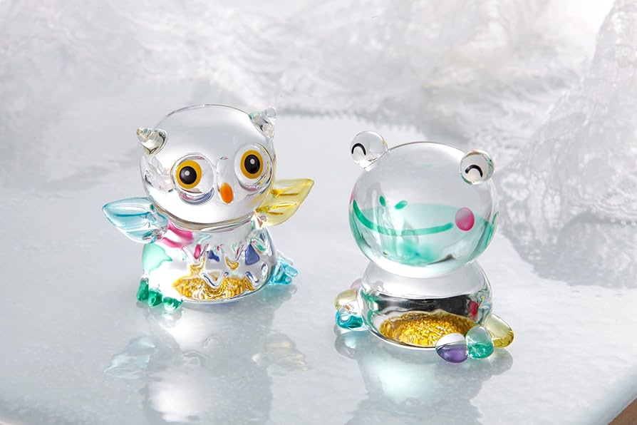 ガラス細工 チョウチョウウオの置物 大と小2個セット ホロホロチョウ 中空ガラスの動物置物 ガラス細工 オブジェ