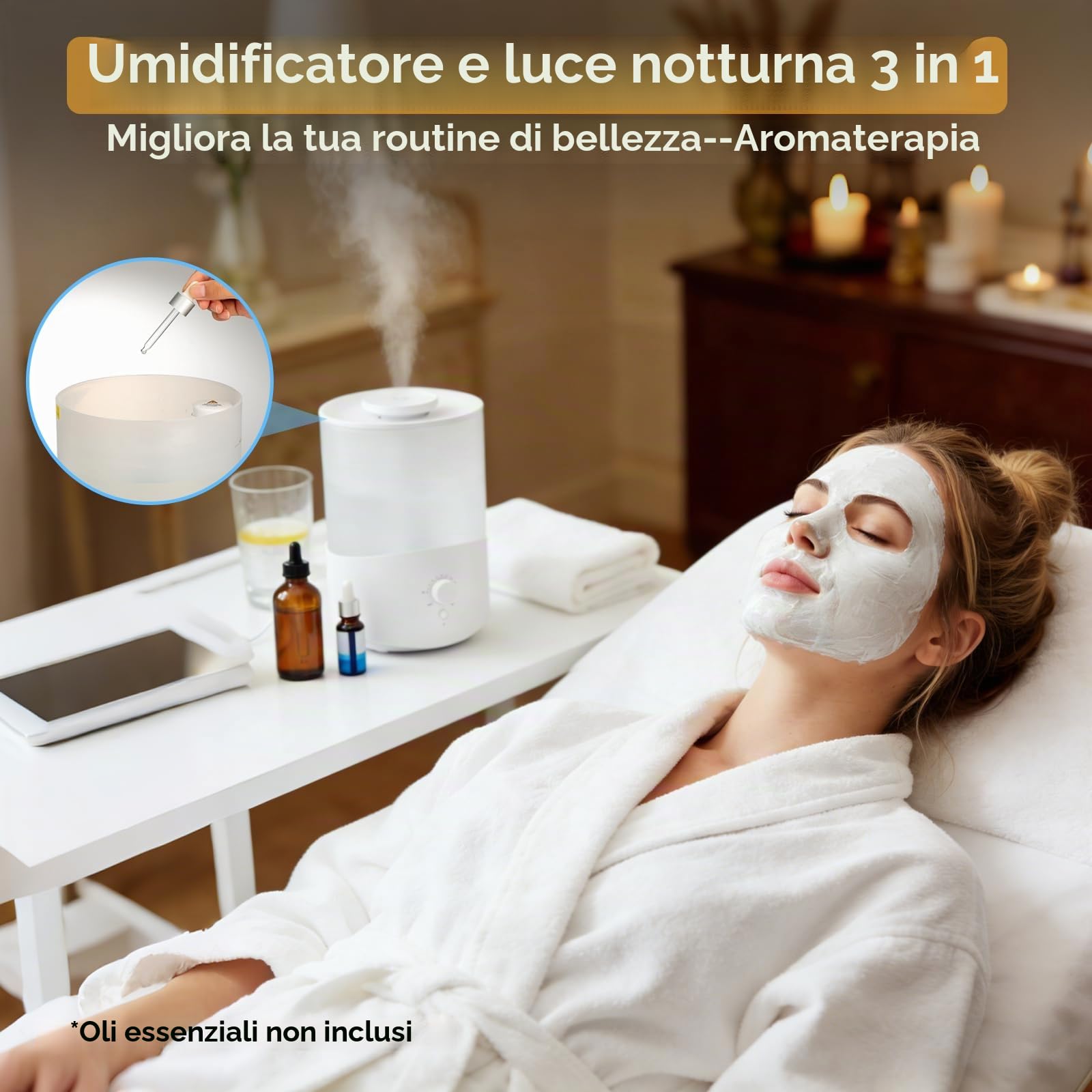 Romon Umidificatore Ambiente 2.5L, Bianco Diffusore di Oli Essenziali, fino a 28 Ore, Top Fill, Ugello a 360° per Piante Soggiorno, Umidificatores Ambiente per Aromaterapia, Spegnimento Automatico