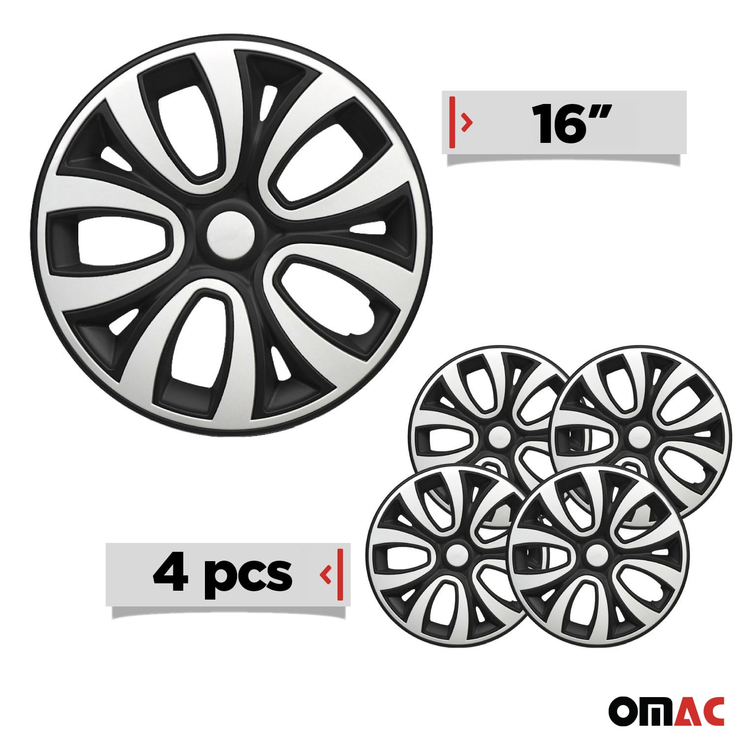 OMAC Lot de 4 enjoliveurs 16" 241 Blanc/noir