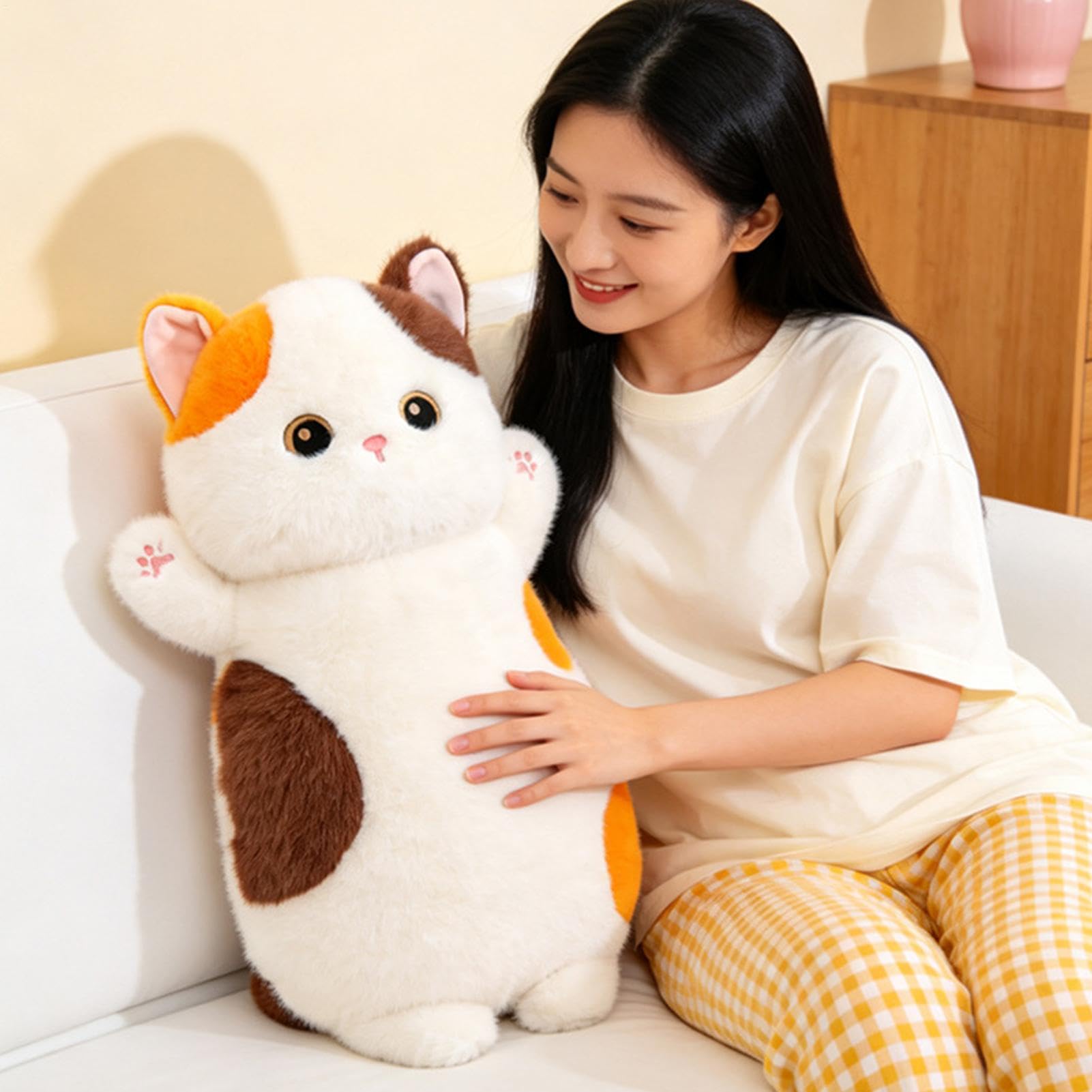 Almohada De Gato De Peluche Para Dormir Juguete De Peluche Suave De 65 cm | Almohada Corporal Larga De Gato Para Niños Niñas Adultos Hogar Sofá Cama Salón Dormitorio Decoración Cumpleaños