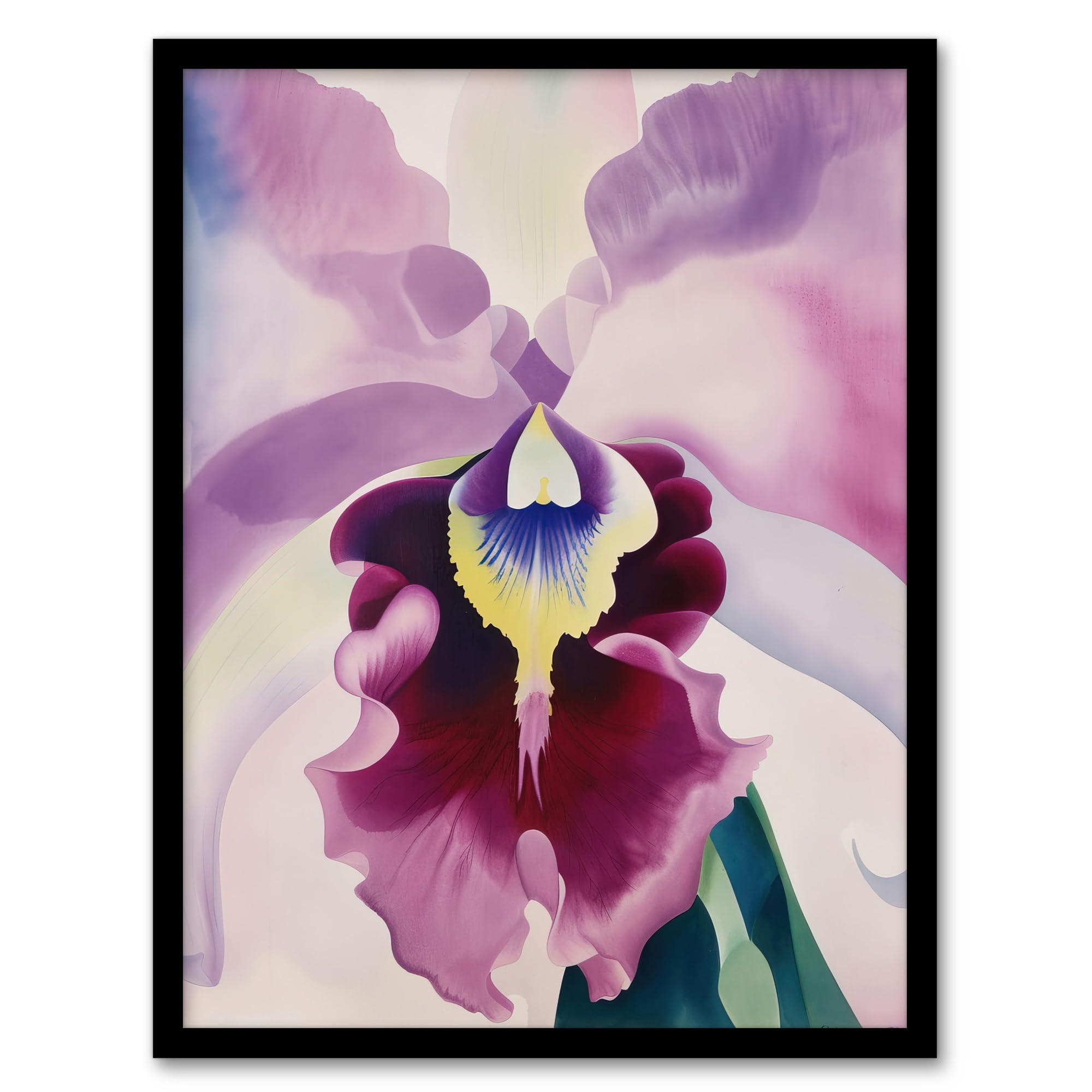 Artery8 Abstract Floral Watercolour Orchid Soft Bloom Living Room Artwork Framed Wall Art Print A4