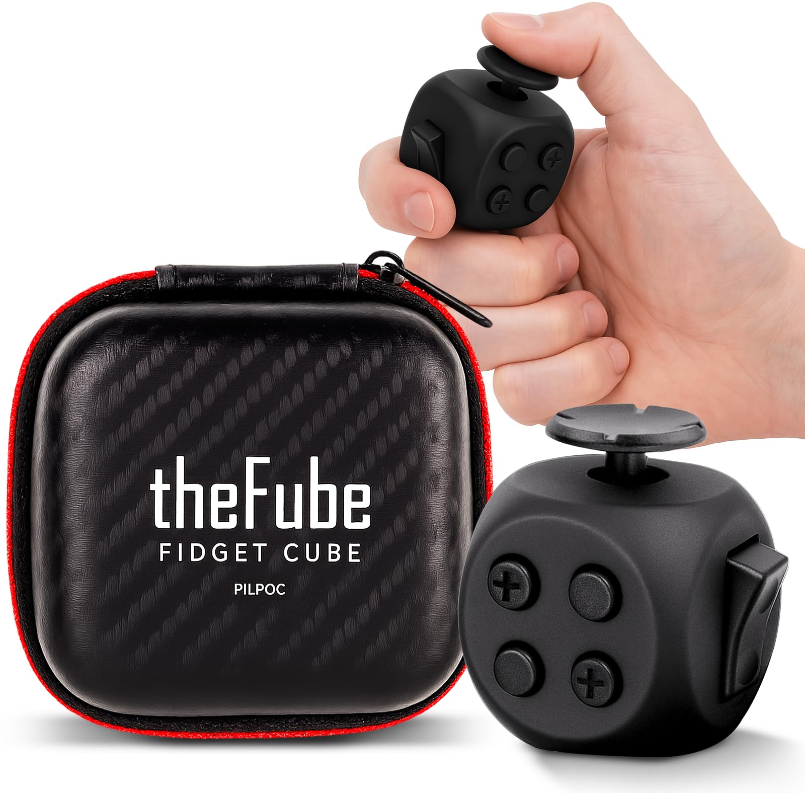 PILPOC theFube Fidget Cube, 6-Sided Stress Relief Infinity Cube for Adults & Kids, Boosts Concentration, Mindfulness Aid, Silent & Audible Modes. Stocking Suffers for Kids and Adults (Midnight)ClimatePartner certified