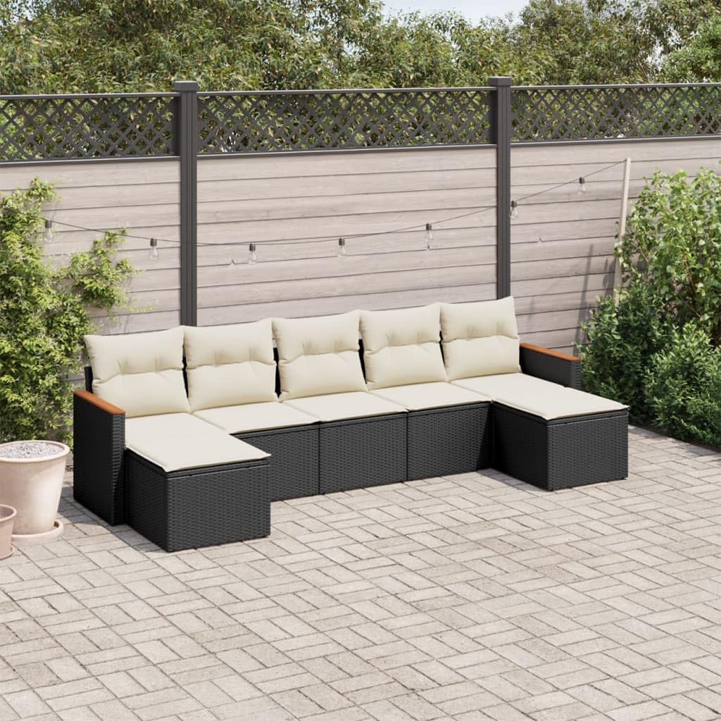 LAPOOH Set da pranzo da giardino 7 pezzi e cuscini in rattan sintetico nero, Set Tavolo e Sedie Giardino, Tavolo e Sedie Terrazza, Mobili da Giardino Esterno, Set Di Mobili Da Giardino - 3226231