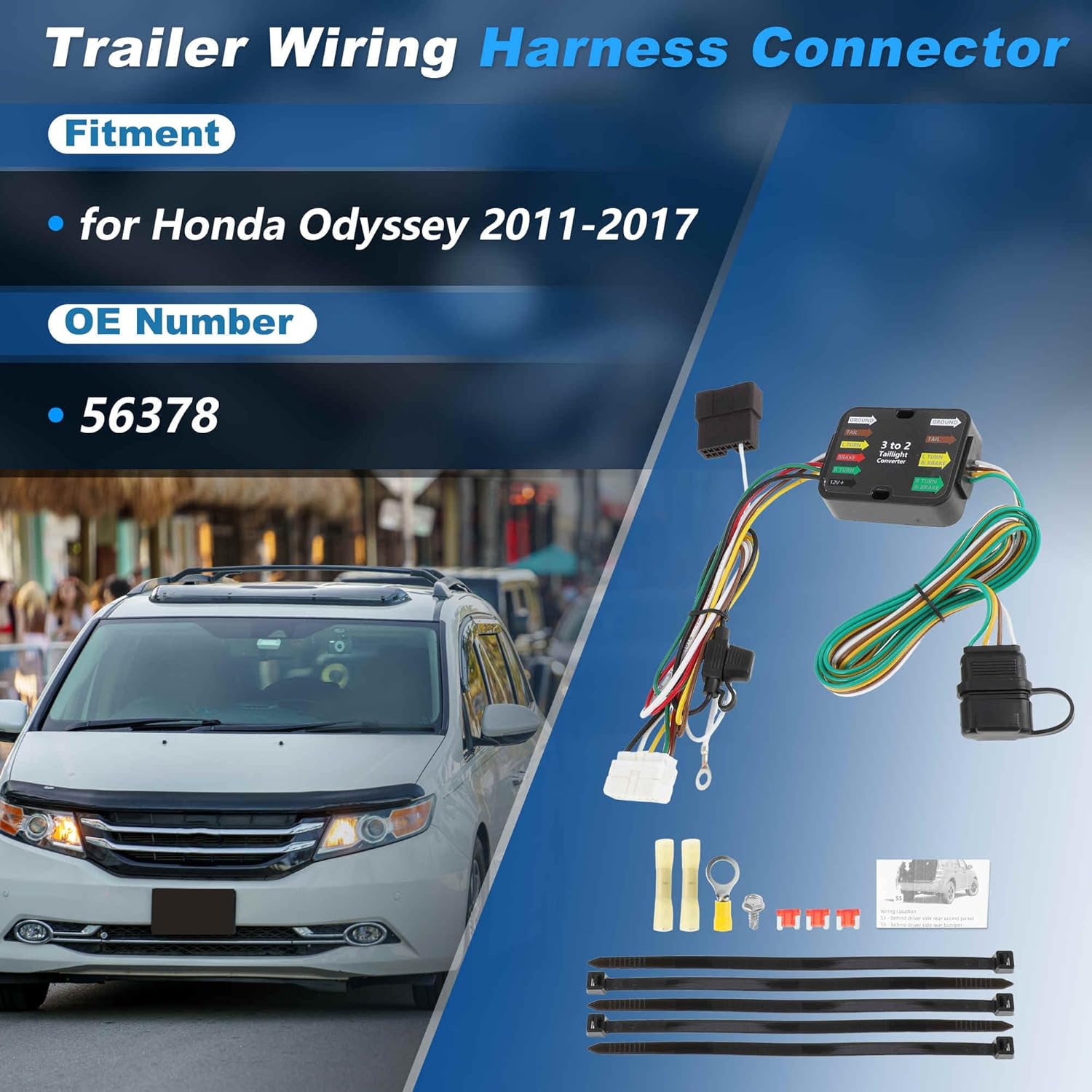 4 Pin Trailer Wiring Harness 56378 Towing Hitch Wiring Kit for Honda Odyssey 2011 2012 2013 2014 2015 2016 2017 Connector Towing Harness Converter