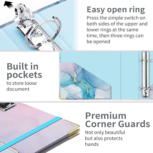 Miniatura 10 de Lateefah Carpeta de 3 anillas, carpeta de anillos redondos de 1 pulgada con 5 separadores de pestañas, bonitas carpetas de portapapapeles con 2