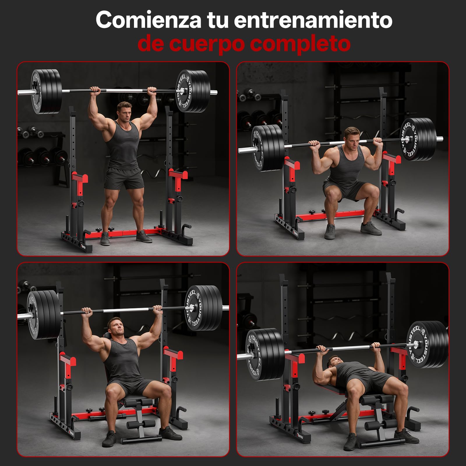 PASYOU Soporte Para Sentadillas Ajustable, Soporte Para Barra Ajustable, Rack Musculación Soporte Multifuncional Para Barra, Máx. 544 KG