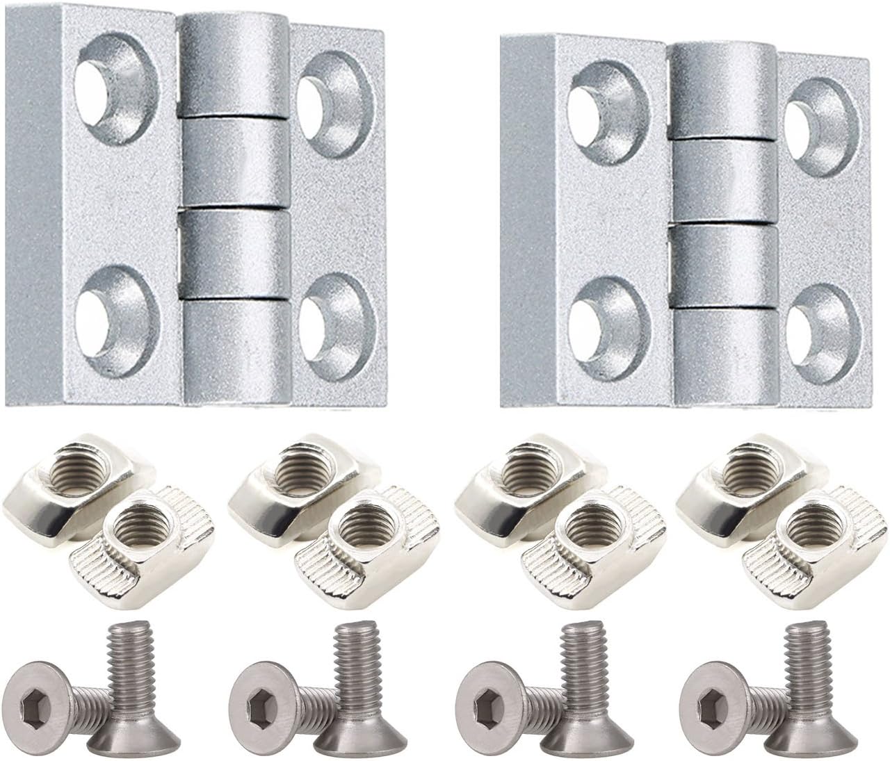 PZRT Aluminum Profile Hinge Install Kit, 2 x Zinc Alloy Hinge,8 x M5 TNuts, 8 x M5 Hex Socket