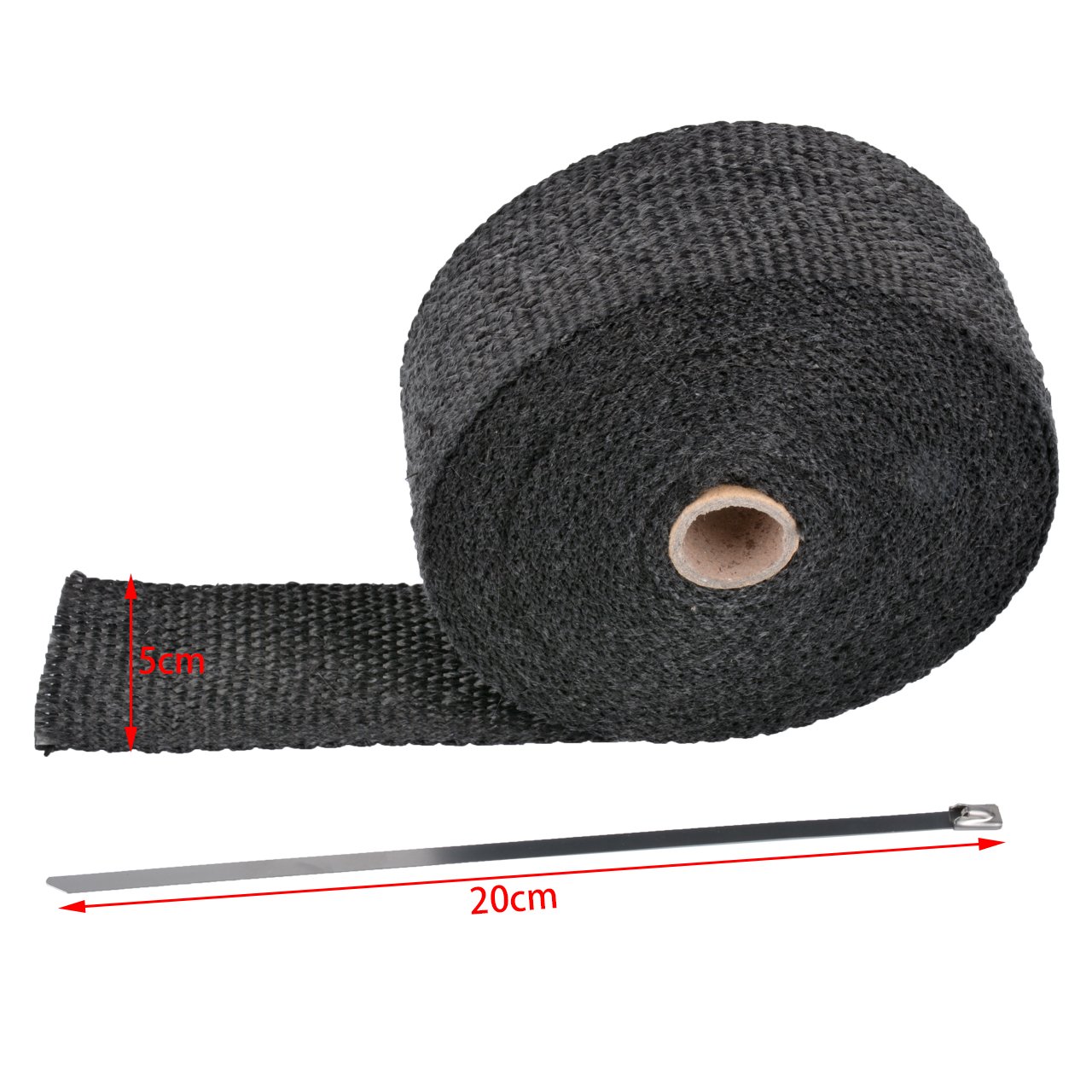 KATUR 5 cm x 150 cm głowica rury wydechowej z głowicą z włókna szklanego zestaw do owijania z 8 szt. 30 cm nierdzewnymi krawatami blokującymi (czarny)