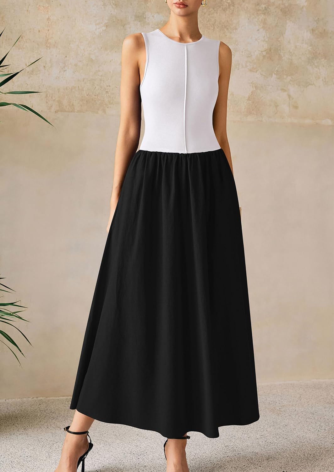 PRETTYGARDEN Maxi Dresses for Women 2025 Summer Casual Sleeveless Patchwork Flowy Vacation Sundress Knit Long Work Tank Dress - Image 7