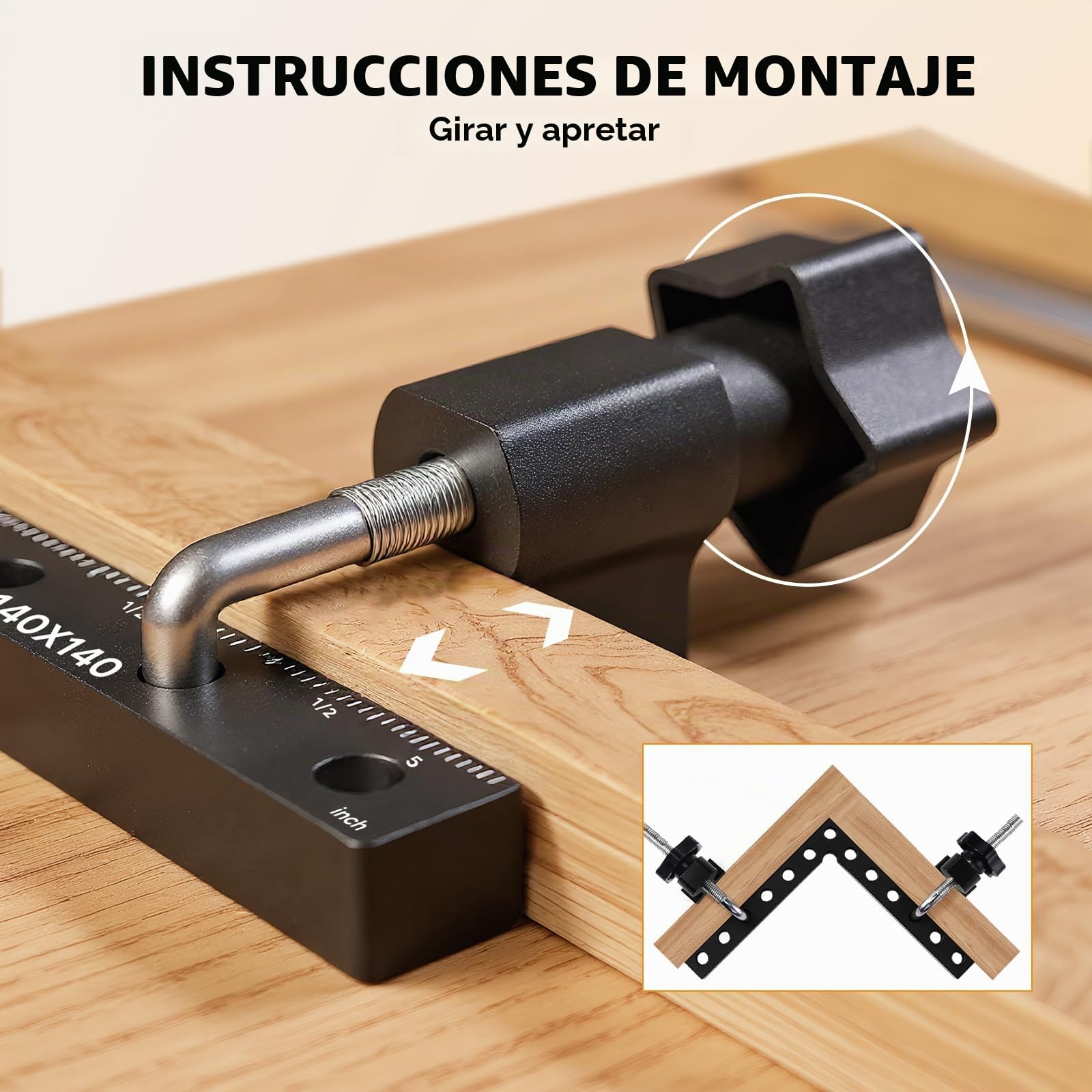Juego de 4 Sargentos Carpintero de 90 Grados,Escuadras Metálicas Carpintero de Aluminio,Abrazaderas Metálicas para Sujetar Ángulos Rectos,Sargento Escuadra para Muebles,Bricolaje y Carpintería,Negro