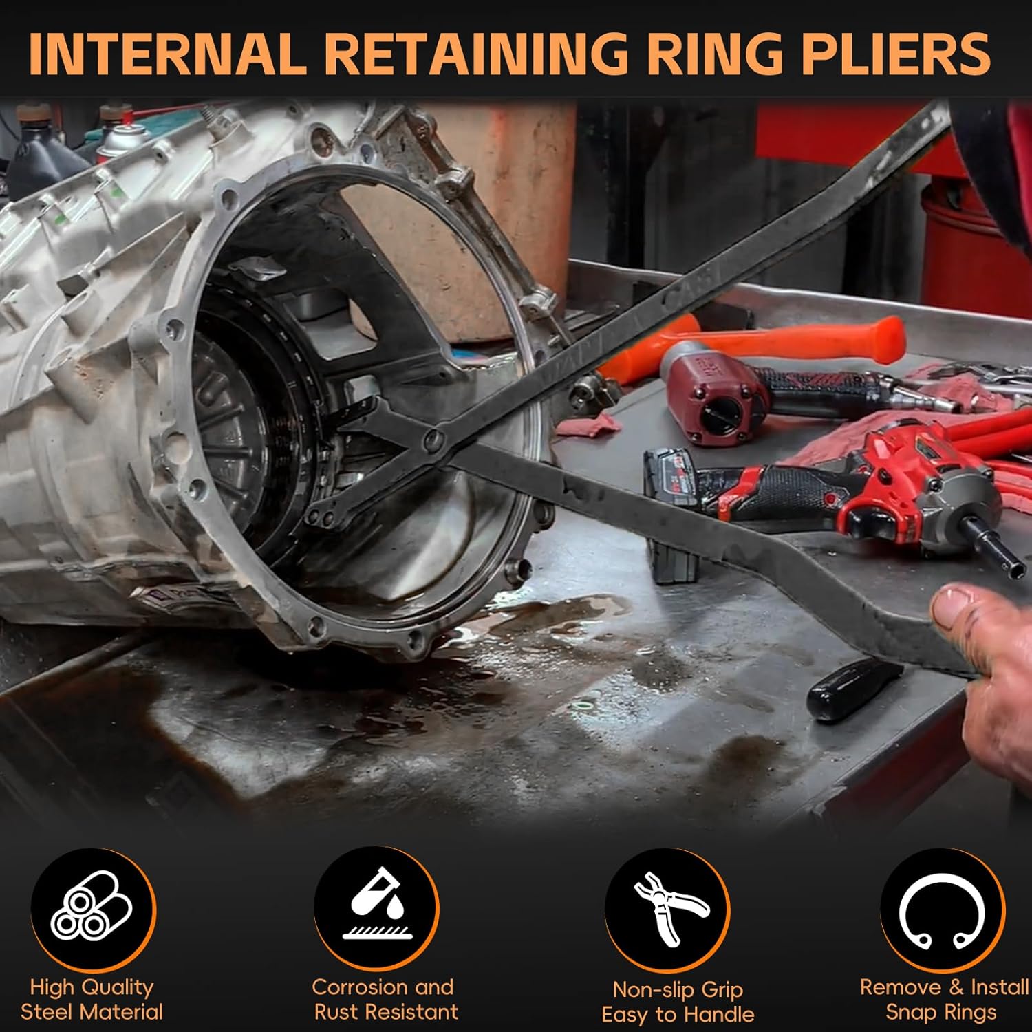 1489-26" Internal Retaining Ring Pliers for GM Transmission Large Snap Ring Pliers Fits 5L40, 5L50, 6L50, 6L80 and 6L90, Heavy-duty Large Snap Ring Removal Plier Tool with Straight Tips