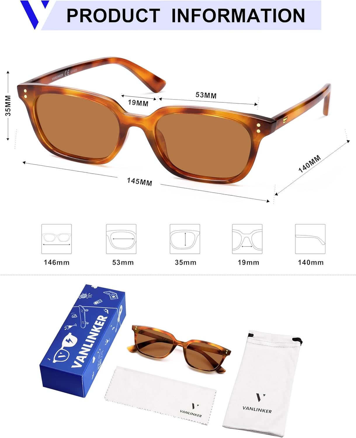 VANLINKER Polarized Trendy Small Slim Skinny Square Cat Eye Sunglasses for Women Men Retro Shades VL9862 - Image 5