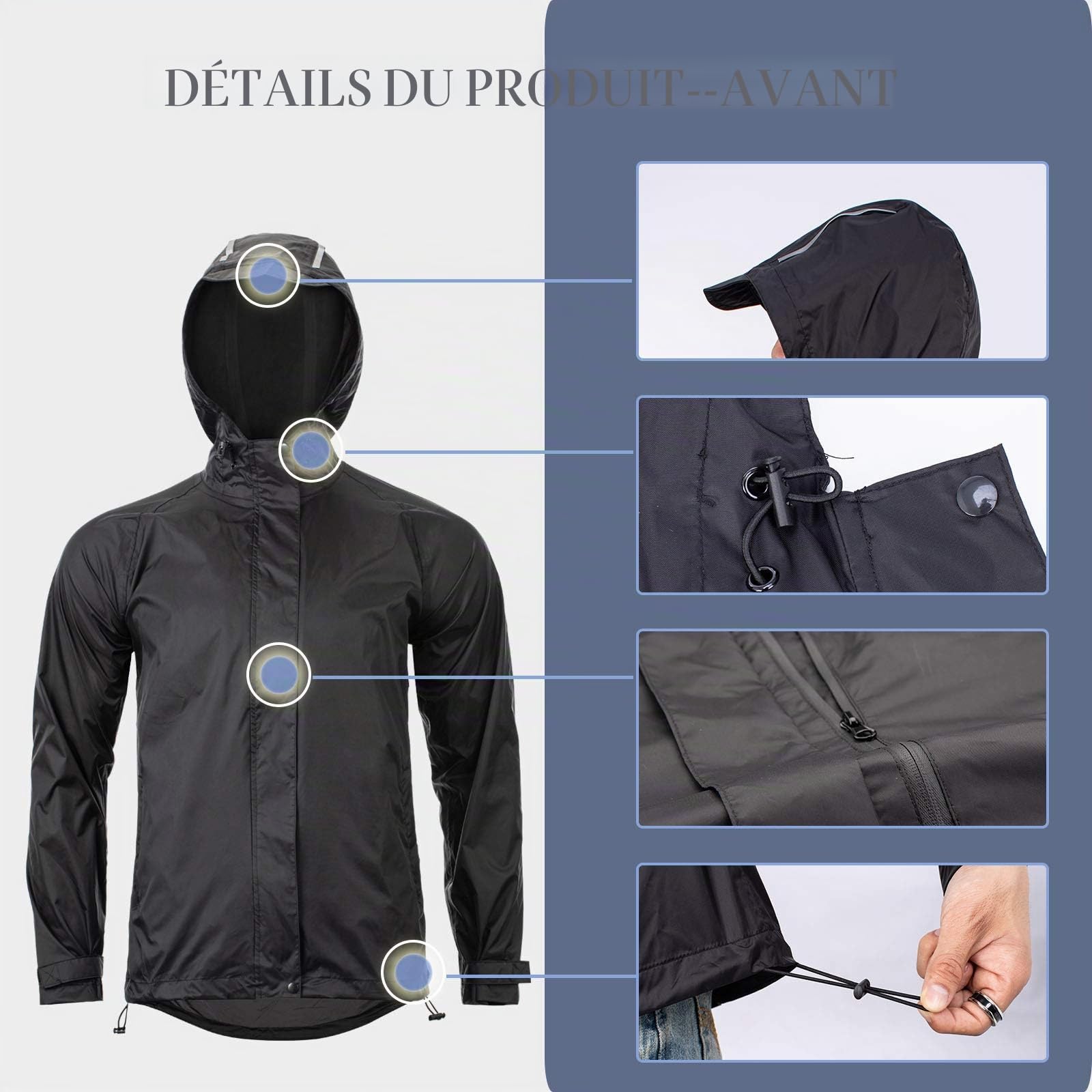ROCKBROS Manteaux Imperméables Homme Veste de Pluie de Sport Pliable Coupe Vent pour Vélo Moto Camping Randonnée Portable Noir M-4XL