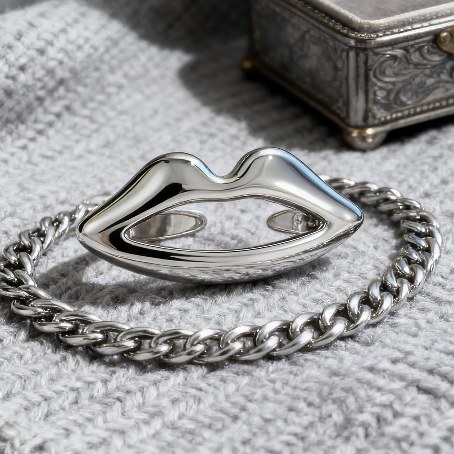 Loqimu Stainless Steel Lip Shaped Ring for Women Personality Mouth Open Chunky Rings Size 8,9,10 Cute Finger Jewelry Kiss Stacking Rings - Image 6