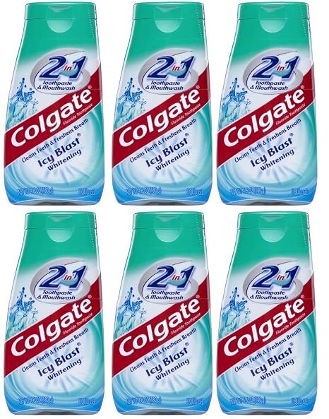 Colgate 2-in-1 Toothpaste & Mouthwash, Whitening Icy Blast, 4.6-Ounce Tubes (Pack of 6)