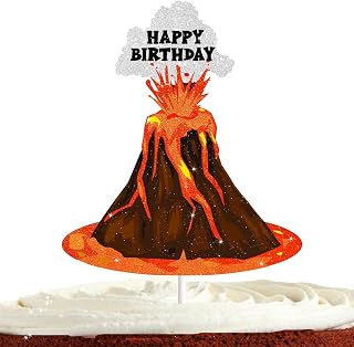 Volcano Cake Topper for Boys Girls Dinosaur extinction Magma Lava Volcano Theme Party Supplies Volcano Eruption Happy Birthday Cake Decorations