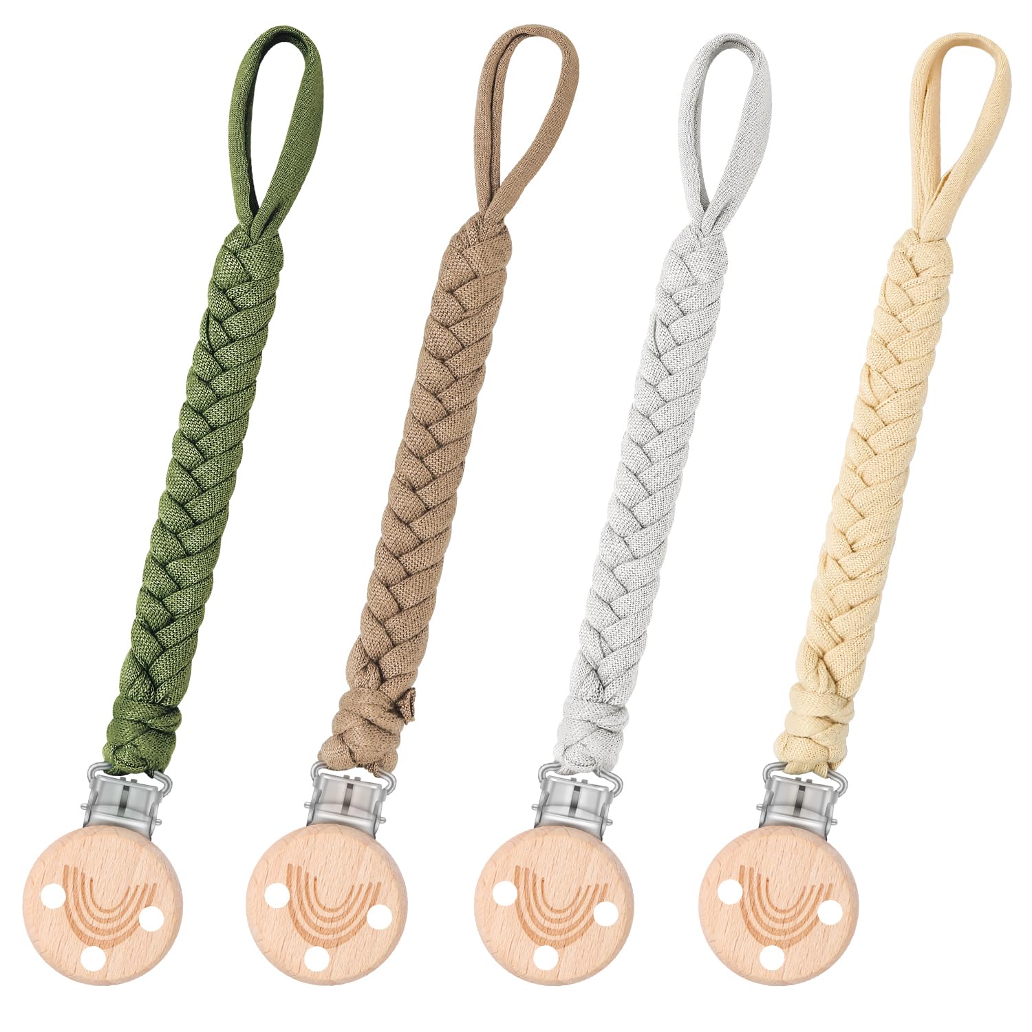 CLDY Baby Schnullerkette Clip, Schnullerkette Junge, Schnullerkette mädchen, Schnullerkette Stoff, Cup Catcher, Trinkbecher Halteriemen für Kinderwagen/Babytrage/Autositz, Schnullerband (4 Pack)