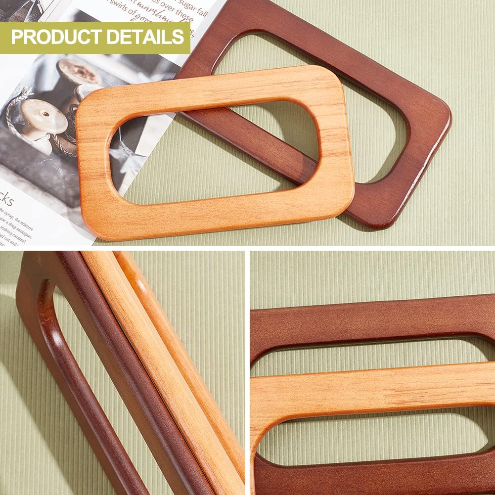 CHGCRAFT 4Pcs 2Colors Rectangle Wooden Bag Handles Replacement Handles Purse Handmades Bag Handles for Handbag Making