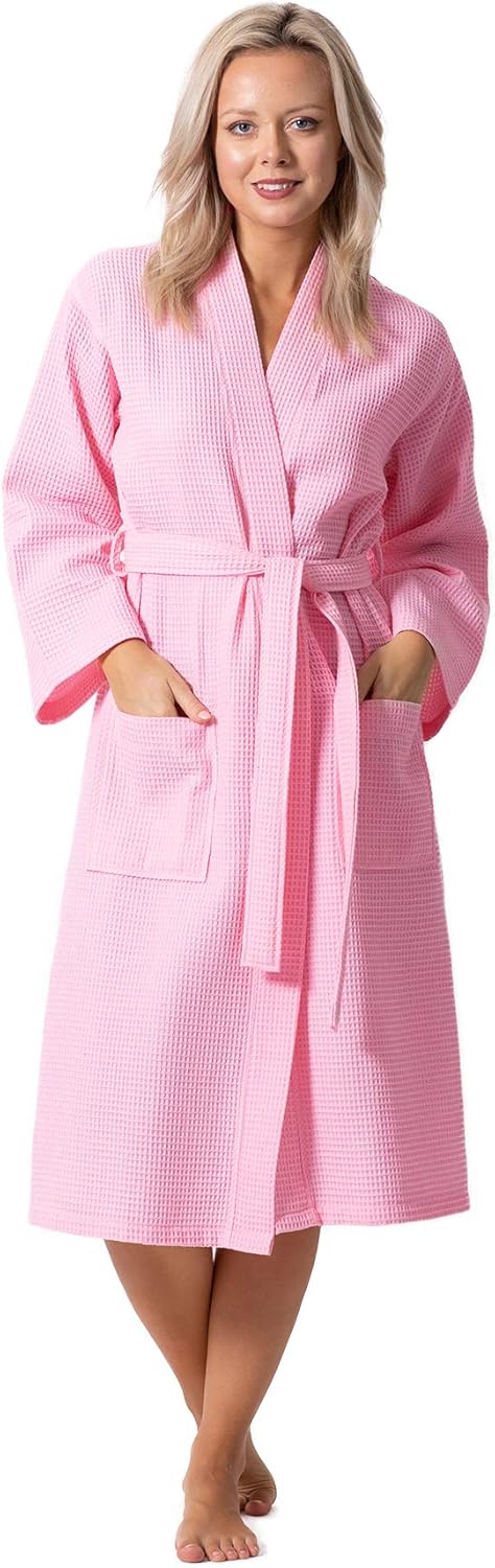 Turkish Linen Waffle Knit Lightweight Kimono Spa & Bath Robes for Women - Quick Dry - Soft