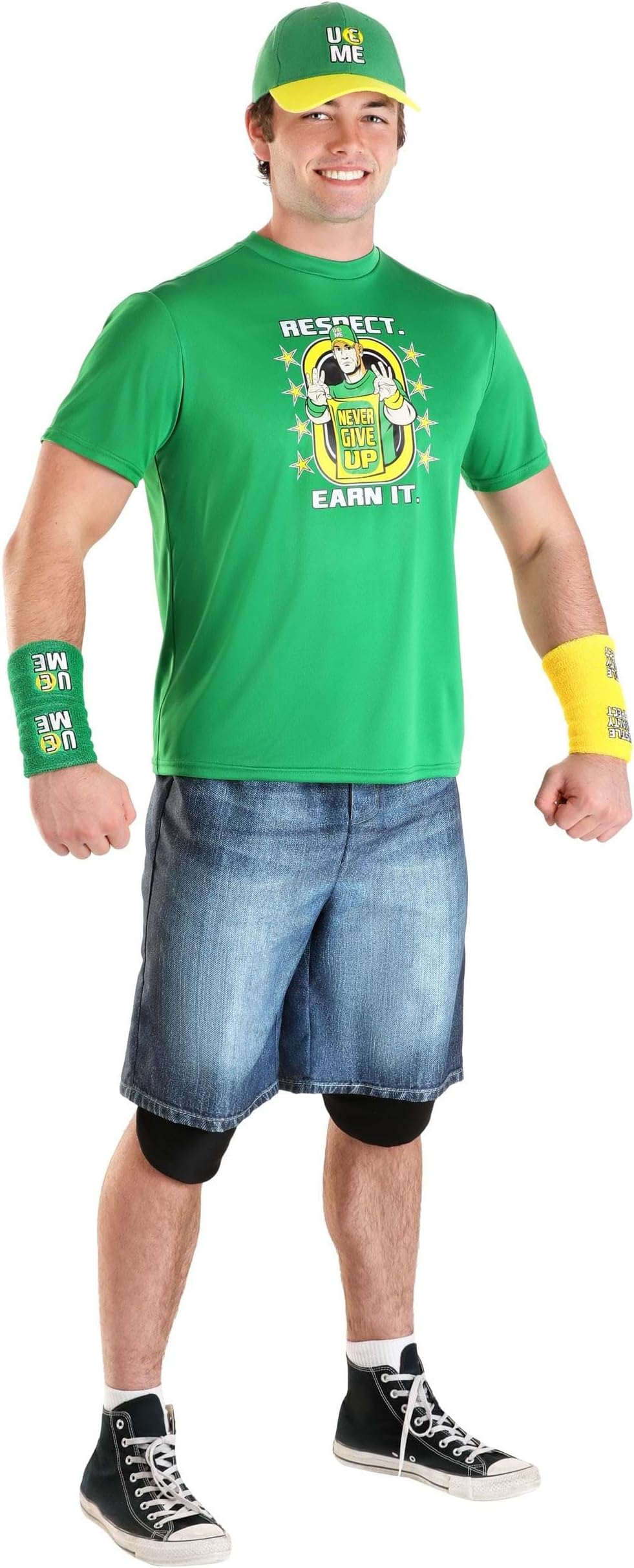 WWE Men's John Cena Costume | Authentic Muscle Shirt, Wristbands, Hat, and Shorts Set for Halloween or Cosplay