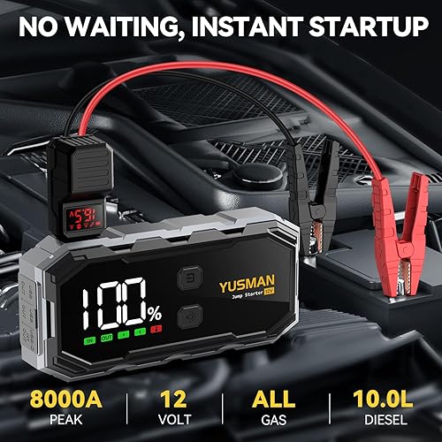 Miniatura 2 de Arrancador de automóvil, batería de salto de 8000A 12V (todo gasolina10.0L diesel), arrancador portátil con pantalla, arrancador de coche con cables