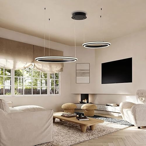 Miniatura 8 de Candelabro LED moderno, lámpara de araña moderna de 2 anillos, lámpara colgante LED con tiras LED de doble cara, regulable con control remoto,
