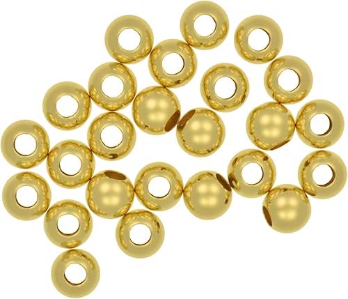 Miniatura 2 de uGems Cuentas redondas rellenas de oro de 14 quilates de 0.031 in, agujero de 0.031 in, 100 unidades