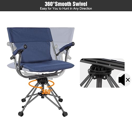 Miniatura 4 de REDCAMP Silla de camping giratoria de 360 grados, asientos de caza plegables con reposabrazos para camping, mochilero, pesca, azul