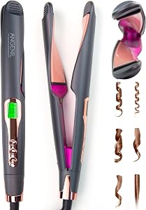 ANGENIL Pro Twist Flat Iron 1 Inch, Dual Voltage Hair Straightener and Curler 2 in 1, Multi-Stylers Round Flat Iron Curling Irons, Tourmaline Ceramic Hair Iron for Women, 20s Fast Heating LCD Display