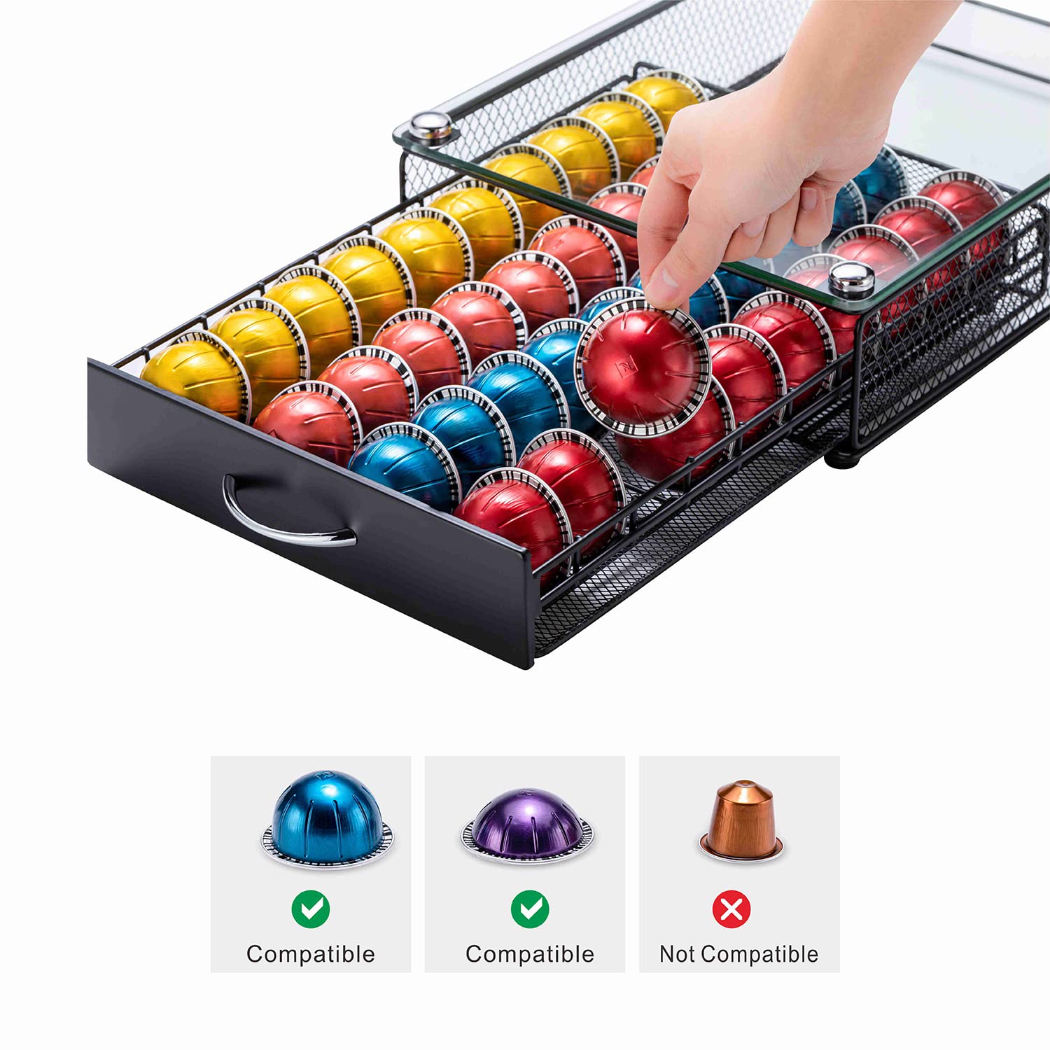 ZCDCP Vertuo - Soporte para cápsulas de café, cajón superior de cristal, organizador de cápsulas de café con 40 cápsulas