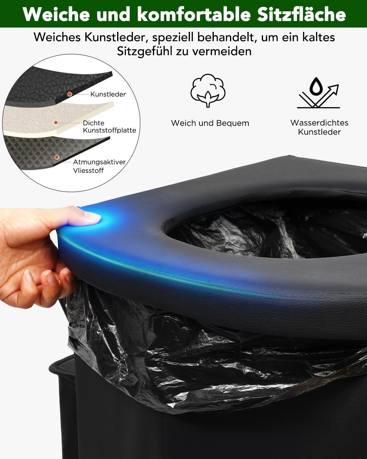E EASTSTORM Faltbare Campingtoilette XXL mit Beutel & Seitentasche