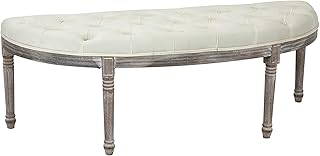 HOMCOM Polsterbank Sitzbank Vintage Retro Bettbank mit Knöpfen Samtige Berührung Gummiholz Beige 142 x 49 x 49 cm